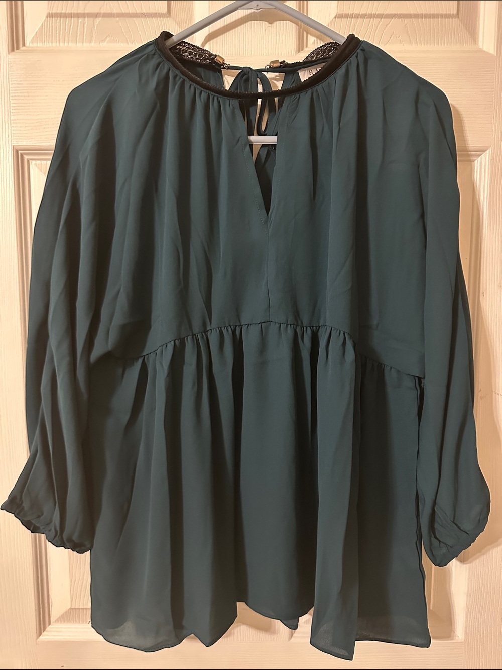 Hayden Teal Peasant Tunic Top with Tie Back